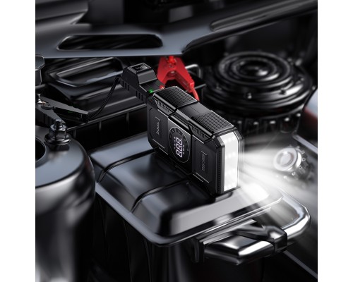 Автомобільний пуско-зарядний пристрій з насосом HOCO QS6 Clever Intelligent air pump+emergency start-up power bank(8000mAh) Black (6942007673013)