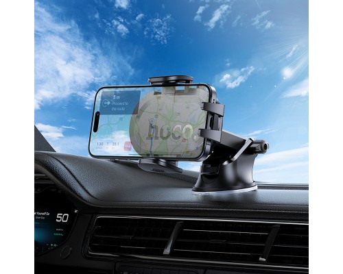 Автотримач для телефона HOCO H54 Brusco ultra-thin push-type car holder(center console) Black (6942007630559)
