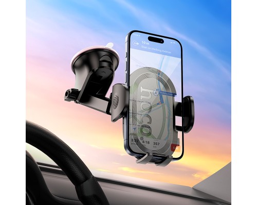 Автотримач для телефона HOCO H54 Brusco ultra-thin push-type car holder(center console) Black (6942007630559)