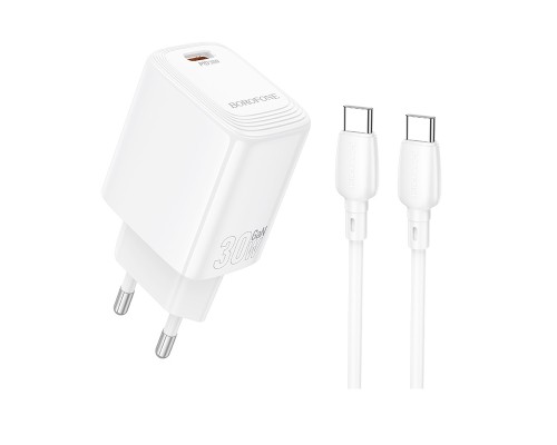 Мережевий зарядний пристрій з кабелем BOROFONE BN28 Fuente single port PD30W charger set (C to C) (EU) White (6941991120312)
