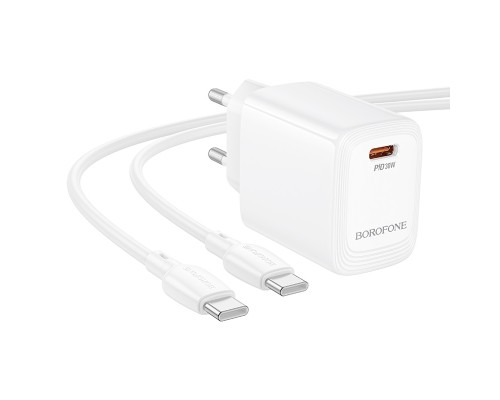Мережевий зарядний пристрій з кабелем BOROFONE BN28 Fuente single port PD30W charger set (C to C) (EU) White (6941991120312)