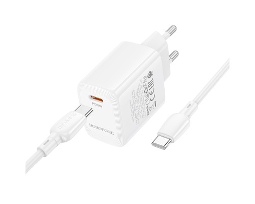 Мережевий зарядний пристрій з кабелем BOROFONE BN28 Fuente single port PD30W charger set (C to C) (EU) White (6941991120312)