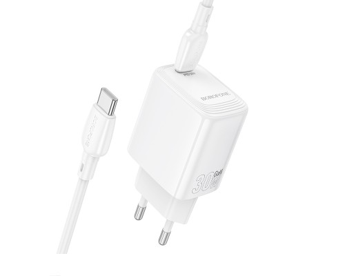 Мережевий зарядний пристрій з кабелем BOROFONE BN28 Fuente single port PD30W charger set (C to C) (EU) White (6941991120312)