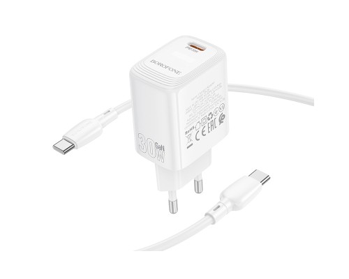 Мережевий зарядний пристрій з кабелем BOROFONE BN28 Fuente single port PD30W charger set (C to C) (EU) White (6941991120312)