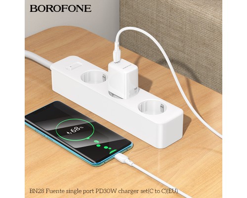 Мережевий зарядний пристрій з кабелем BOROFONE BN28 Fuente single port PD30W charger set (C to C) (EU) White (6941991120312)