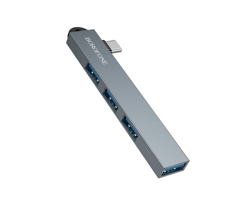 USB-хаб BOROFONE FH1A 4-in-1 converter(Type-C to USB2.0*3+USB3.0) Metal Gray (6941991126123)