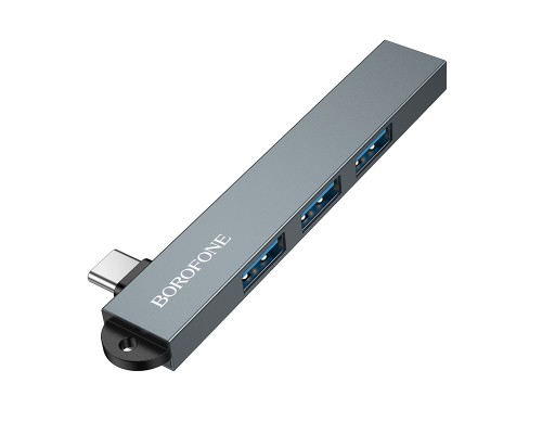 USB-хаб BOROFONE FH1A 4-in-1 converter(Type-C to USB2.0*3+USB3.0) Metal Gray (6941991126123)