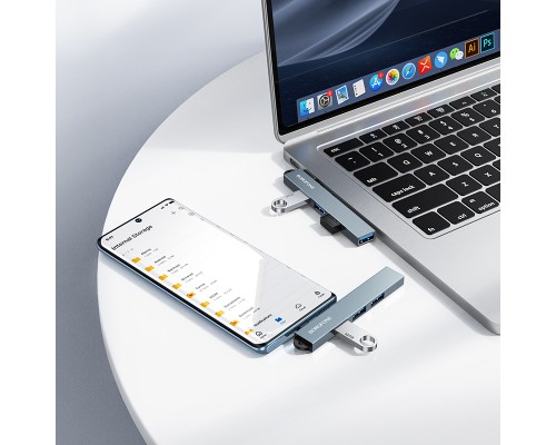 USB-хаб BOROFONE FH1A 4-in-1 converter(Type-C to USB2.0*3+USB3.0) Metal Gray (6941991126123)