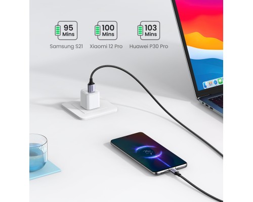 Кабель UGREEN US288 USB-A 2.0 to USB-C Cable Nickel Plating Aluminum Braid 0.25m (Black) (UGR-60124)