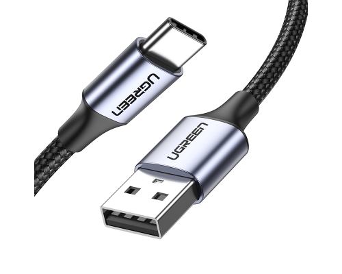 Кабель UGREEN US288 USB-A 2.0 to USB-C Cable Nickel Plating Aluminum Braid 0.25m (Black) (UGR-60124)