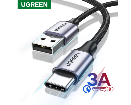 Кабель UGREEN US288 USB-A 2.0 to USB-C Cable Nickel Plating Aluminum Braid 0.25m (Black) (UGR-60124)
