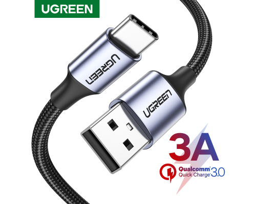 Кабель UGREEN US288 USB-A 2.0 to USB-C Cable Nickel Plating Aluminum Braid 0.25m (Black) (UGR-60124)