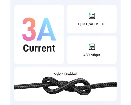 Кабель UGREEN US288 USB-A 2.0 to USB-C Cable Nickel Plating Aluminum Braid 0.25m (Black) (UGR-60124)