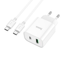 Мережевий зарядний пристрій з кабелем HOCO C80A Plus Rapido PD20W+QC3.0 charger set(Type-C to Type-C) White (6931474779908)
