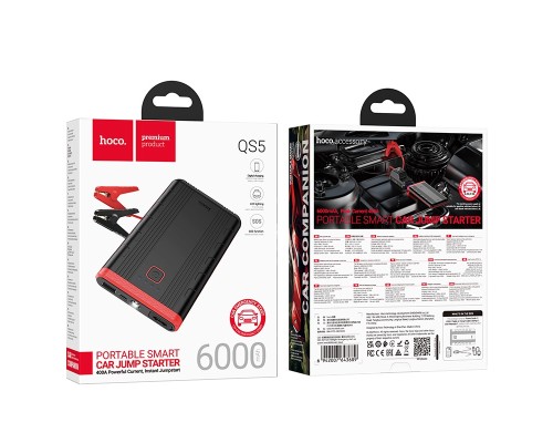Автомобільний пуско-зарядний пристрій HOCO QS5 Refined intelligent emergency start-up power bank (6000mAh) Black (6942007643689)