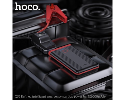 Автомобільний пуско-зарядний пристрій HOCO QS5 Refined intelligent emergency start-up power bank (6000mAh) Black (6942007643689)