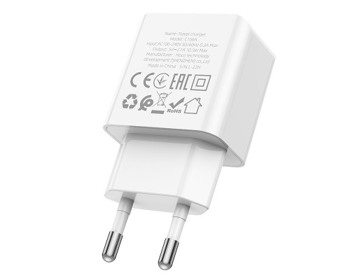 Мережевий зарядний пристрій HOCO C106A Leisure single port charger 10,5W White (6931474783882)
