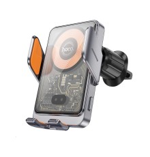 Автотримач для телефона з БЗП HOCO HW7 Transparent Discovery Edition wireless fast charging car holder(air outlet) Metal Gray (6942007608145)