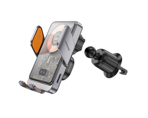 Автотримач для телефона з БЗП HOCO HW7 Transparent Discovery Edition wireless fast charging car holder(air outlet) Metal Gray (6942007608145)