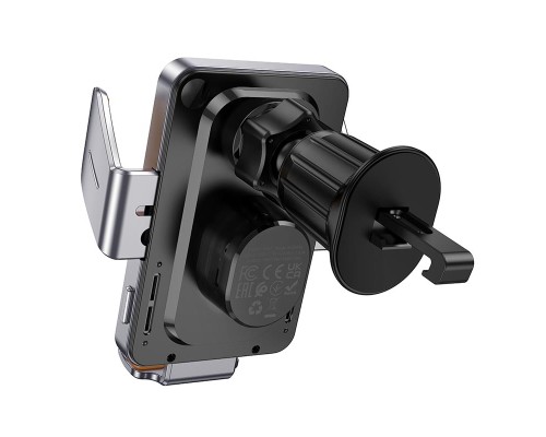 Автотримач для телефона з БЗП HOCO HW7 Transparent Discovery Edition wireless fast charging car holder(air outlet) Metal Gray (6942007608145)
