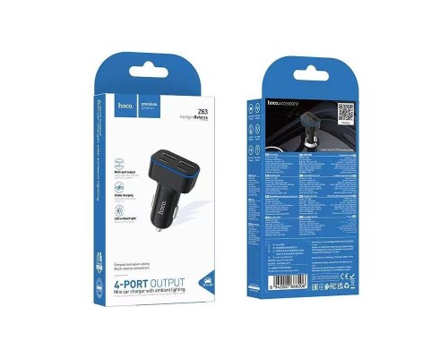 Автомобільний зарядний пристрій HOCO Z63 Barry four-port car charger Black (6942007666206)