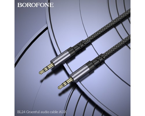 Аудіокабель BOROFONE BL24 3.5mm male to 3.5mm male, nylon braid, 1m, Metal Grey (6941991118968)