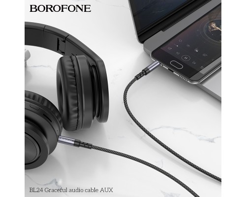 Аудіокабель BOROFONE BL24 3.5mm male to 3.5mm male, nylon braid, 1m, Metal Grey (6941991118968)