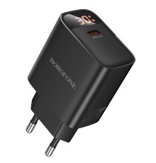 Мережевий зарядний пристрій BOROFONE BA97A Ilustre single-port PD30W charger with digital display (EU) Black (6941991120480)