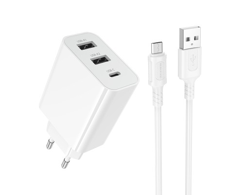 Мережевий зарядний пристрій з кабелем BOROFONE BA105A Stellar three-port charger set (Micro) (EU) White (6941991125294)