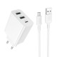 Мережевий зарядний пристрій з кабелем BOROFONE BA105A Stellar three-port charger set (Micro) (EU) White (6941991125294)