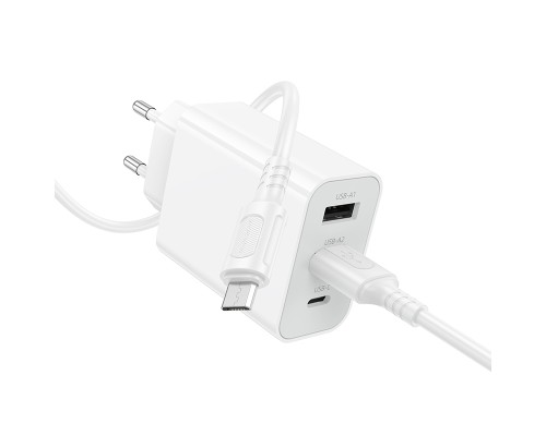 Мережевий зарядний пристрій з кабелем BOROFONE BA105A Stellar three-port charger set (Micro) (EU) White (6941991125294)