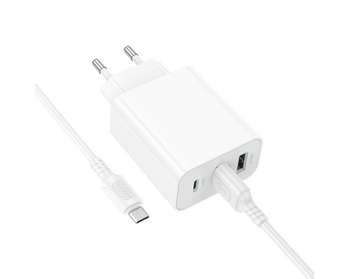 Мережевий зарядний пристрій з кабелем BOROFONE BA105A Stellar three-port charger set (Micro) (EU) White (6941991125294)