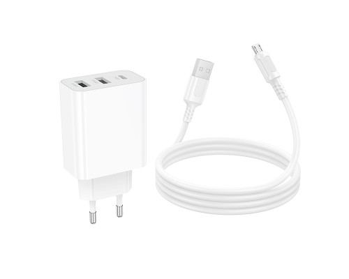 Мережевий зарядний пристрій з кабелем BOROFONE BA105A Stellar three-port charger set (Micro) (EU) White (6941991125294)