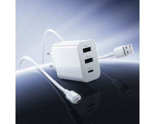 Мережевий зарядний пристрій з кабелем BOROFONE BA105A Stellar three-port charger set (Micro) (EU) White (6941991125294)