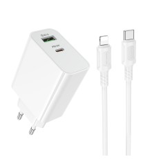 Мережевий зарядний пристрій з кабелем BOROFONE BA106A Stellar PD20W+QC3.0 charger set (C to iP) (EU) White (6941991125324)