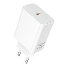 Мережевий зарядний пристрій BOROFONE BA109A Star single port PD40W charger (EU) White (6941991126888)
