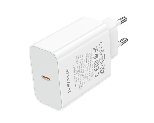 Мережевий зарядний пристрій BOROFONE BA109A Star single port PD40W charger (EU) White (6941991126888)