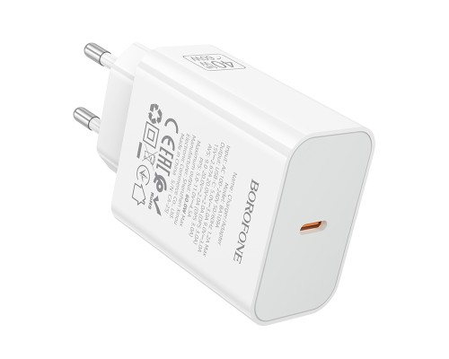 Мережевий зарядний пристрій BOROFONE BA109A Star single port PD40W charger (EU) White (6941991126888)