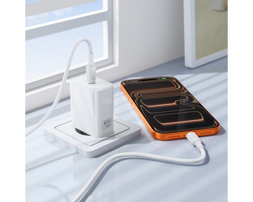 Мережевий зарядний пристрій BOROFONE BA109A Star single port PD40W charger (EU) White (6941991126888)