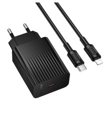 Мережевий зарядний пристрій з кабелем BOROFONE BAS75A Source single port PD30W charger set (C to iP) (EU) Black (6941991122835)