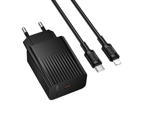 Мережевий зарядний пристрій з кабелем BOROFONE BAS75A Source single port PD30W charger set (C to iP) (EU) Black (6941991122835)