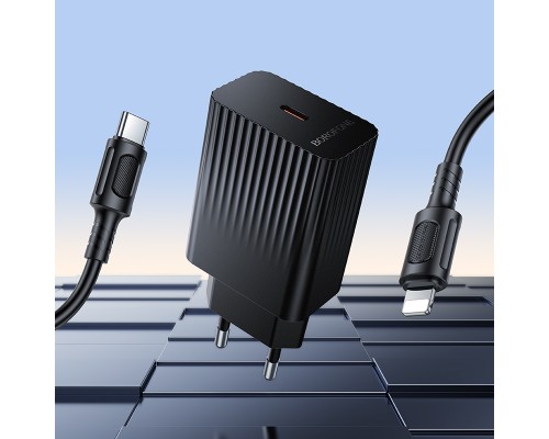 Мережевий зарядний пристрій з кабелем BOROFONE BAS75A Source single port PD30W charger set (C to iP) (EU) Black (6941991122835)