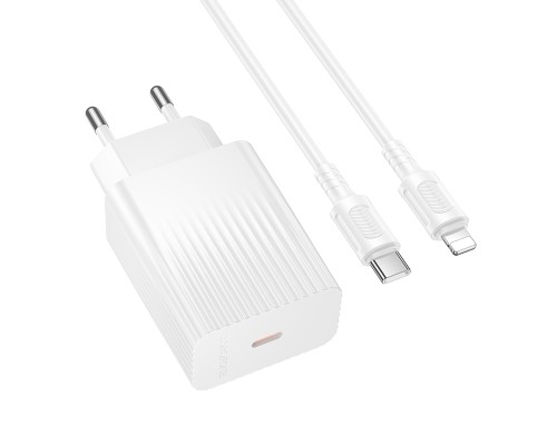 Мережевий зарядний пристрійз кабелем BOROFONE BAS75A Source single port PD30W charger set (C to iP) (EU) White (6941991122842)