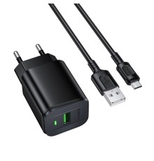 Мережевий зарядний пристрій з кабелем BOROFONE BAS82A Star single port QC3.0 charger set (Micro) (EU) Black (6941991126727)