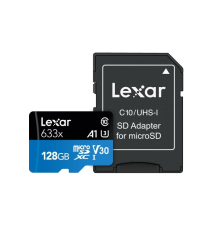 Карта пам'яті microSDXC (UHS-1 U3) Lexar High-Performance 633x 128Gb class 10 V30 A1 (100Mb/s) Blue Series (adapter SD) (LMS0633128G-BNAAA)