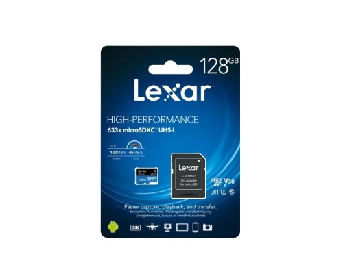 Карта пам'яті microSDXC (UHS-1 U3) Lexar High-Performance 633x 128Gb class 10 V30 A1 (100Mb/s) Blue Series (adapter SD) (LMS0633128G-BNAAA)