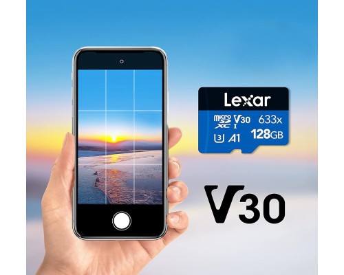 Карта пам'яті microSDXC (UHS-1 U3) Lexar High-Performance 633x 128Gb class 10 V30 A1 (100Mb/s) Blue Series (adapter SD) (LMS0633128G-BNAAA)