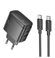 Мережевий зарядний пристрій з кабелем HOCO CS63A Bright PD65W(1A1C) charger set (C to C)(EU) Black (6942007638487)