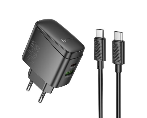 Мережевий зарядний пристрій з кабелем HOCO CS63A Bright PD65W(1A1C) charger set (C to C)(EU) Black (6942007638487)