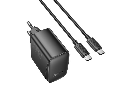 Мережевий зарядний пристрій з кабелем HOCO CS63A Bright PD65W(1A1C) charger set (C to C)(EU) Black (6942007638487)